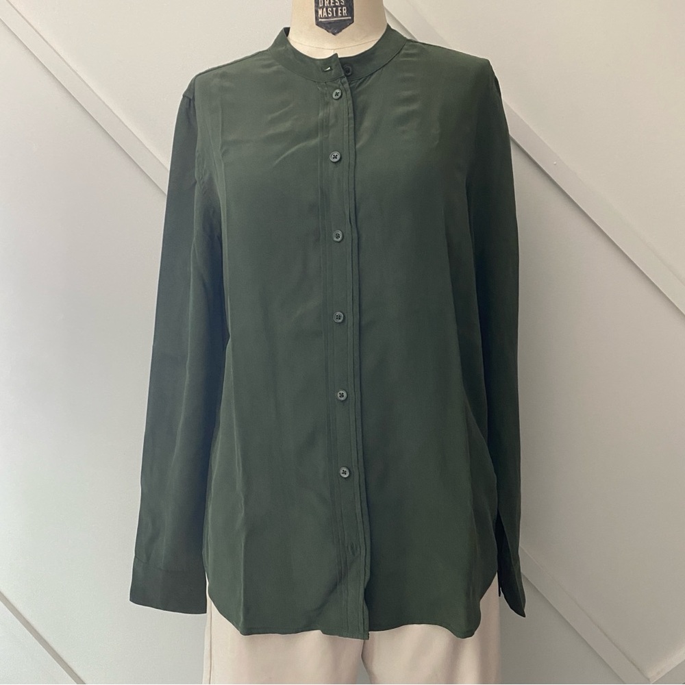 X SOLD X Equipment Femme Collarless Silk Long Sleeve Button Down Shirt - M